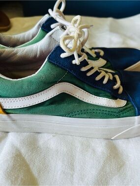 Vans Old Skool Suede Sneakers in Green, Navy, White and Yellow